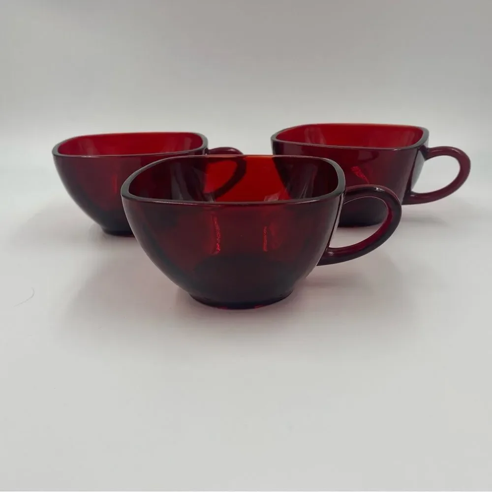 Vintage Anchor Hocking Square Glass Teacup Set‎ of 3